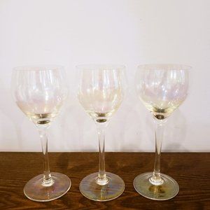 Iridescent Wine Glass Lot x3 Rainbow Opalescent Crystal Delicate